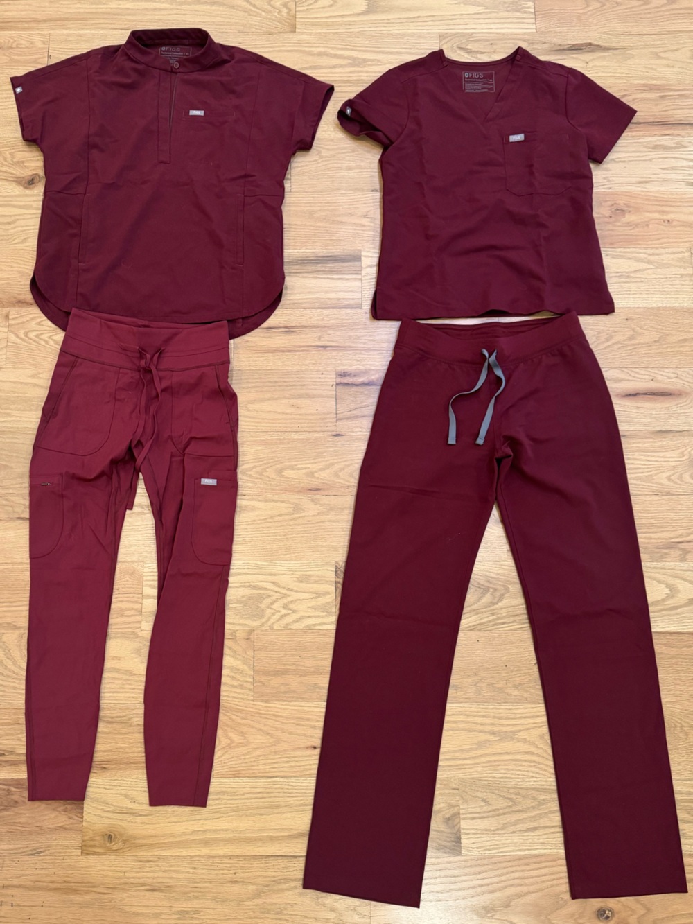 FIGS Women’s Burgundy 2 Pairs of Scrub Sets Sz XS/S/Xs-Tall